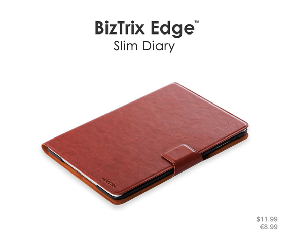 Standable wallet case in succinct design. Its ultra-thin profile keeps your iPad mini slim and lightweight. Colors: Black, brown, sky blue and rose red. Materials: Premium PU leather and ultra-thin PC material.